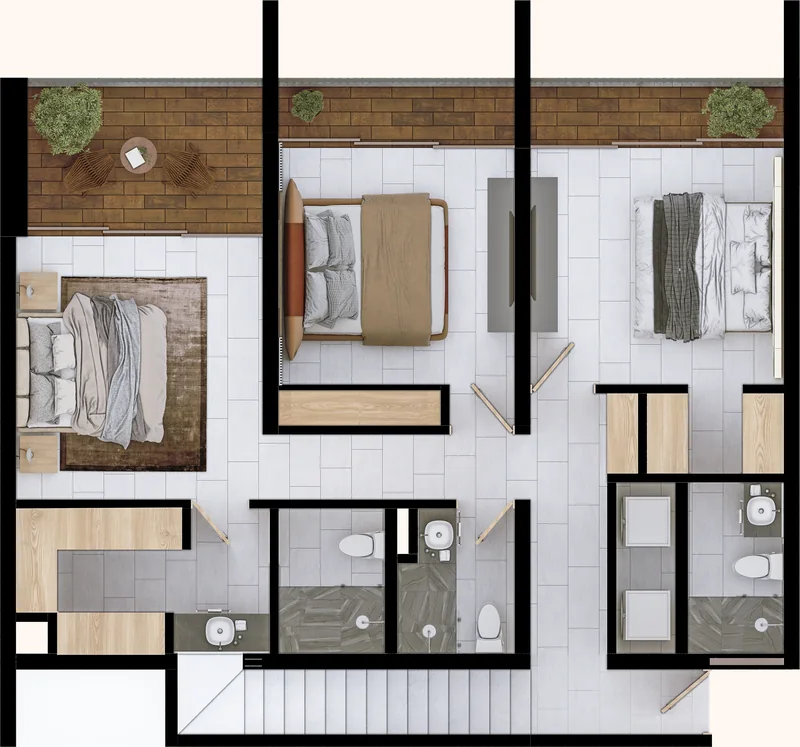 Planta baja del Oxygen Penthouse: 3 recámaras